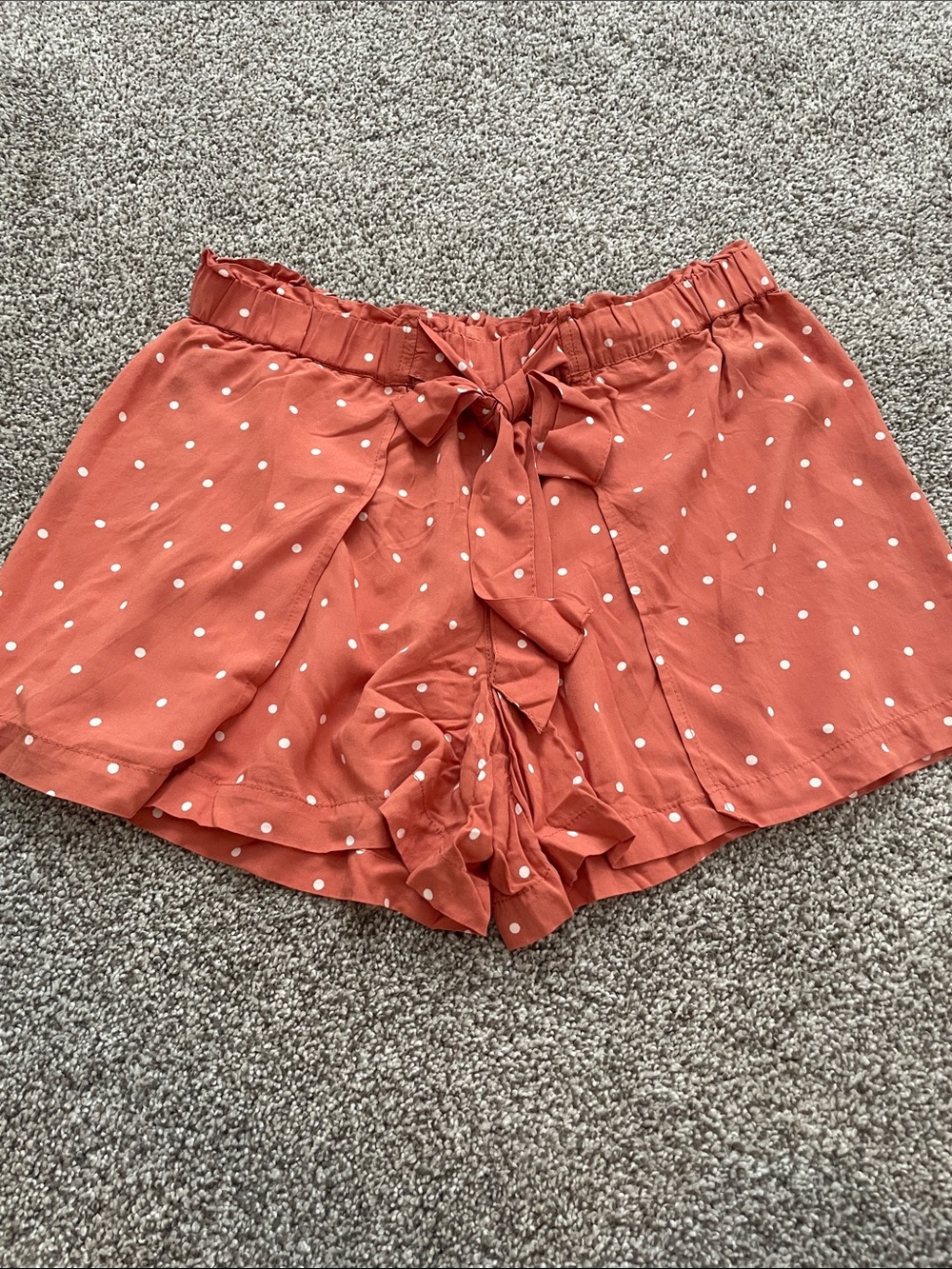 Madewell Coral-Orange Polka Dot High-Waist Tie Shorts